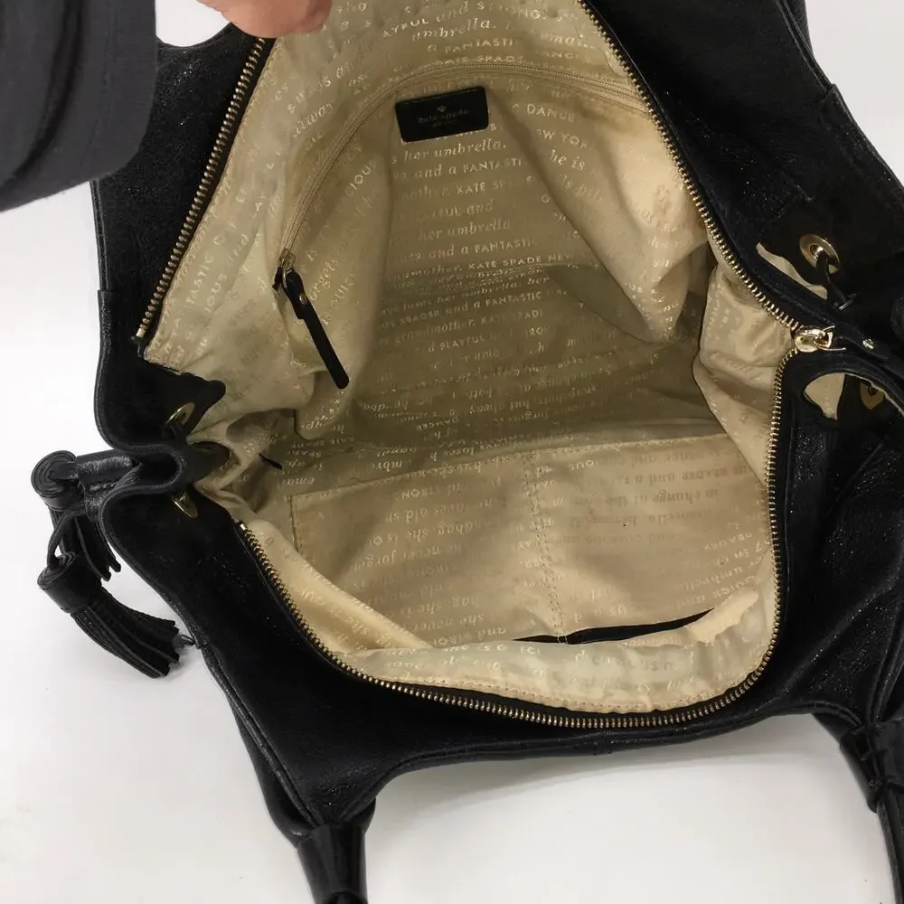 Kate Spade New York Berkshire Road Stevie Black Leather Hobo Satchel Purse Bag